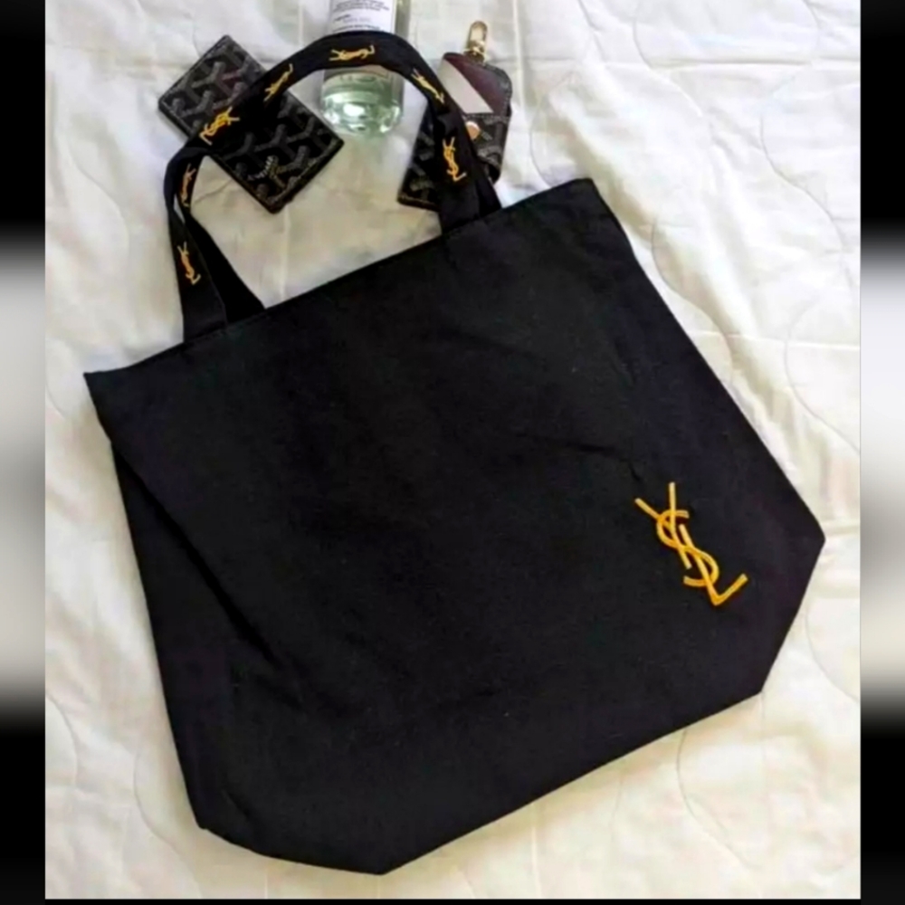 Black Tote Bag with Embroidered Gold Logo